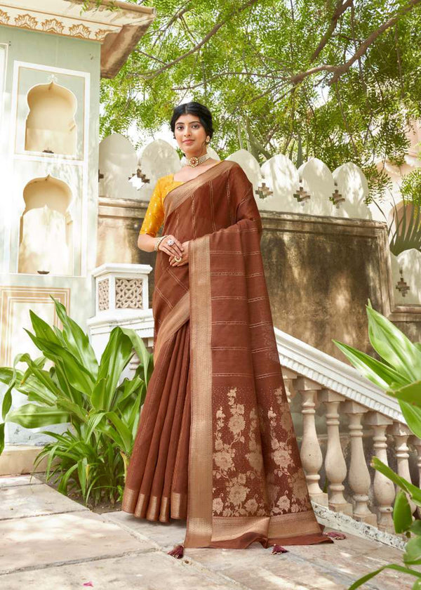 Linen Silk Saree with weaving Sequins Pallu