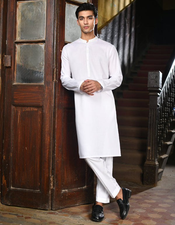 Blended White Kurta - J. Junaid Jamshed