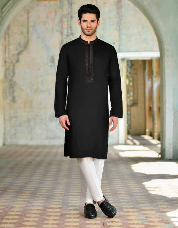 Blended Black Kurta - J. Junaid Jamshed