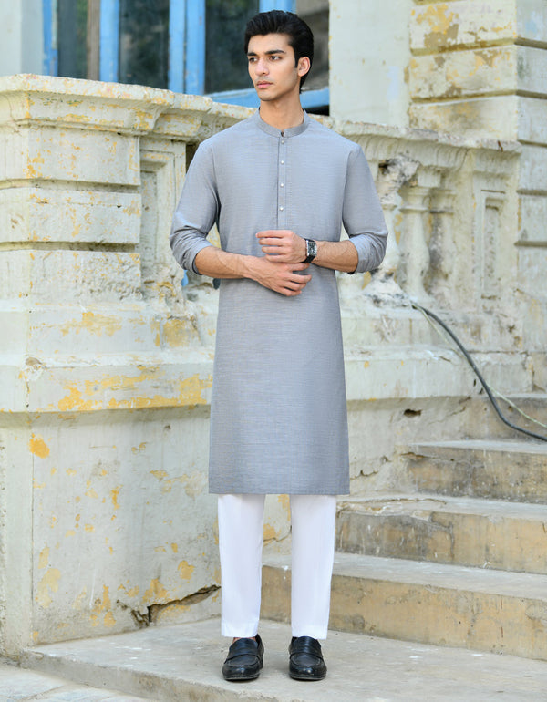 Cotton Grey Kurta - J. Junaid Jamshed