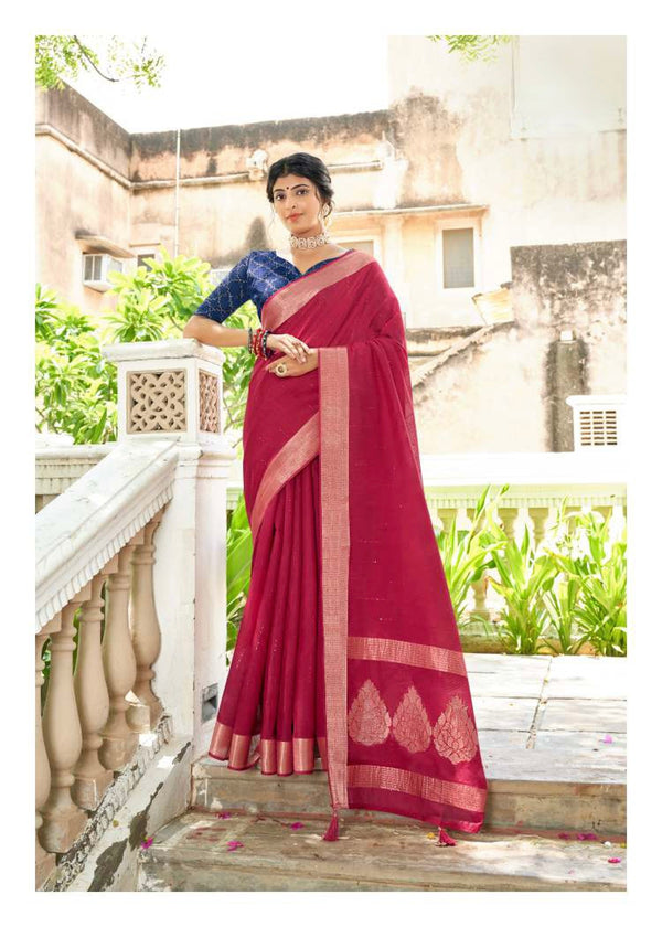 Linen Silk Saree with weaving Sequins Pallu