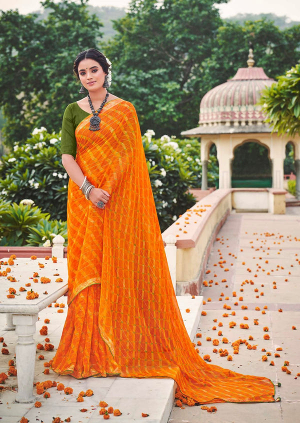 Golden Chiffon Saree with Fancy Tassels