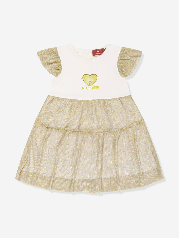 Baby Girls Tulle Logo Dress in White