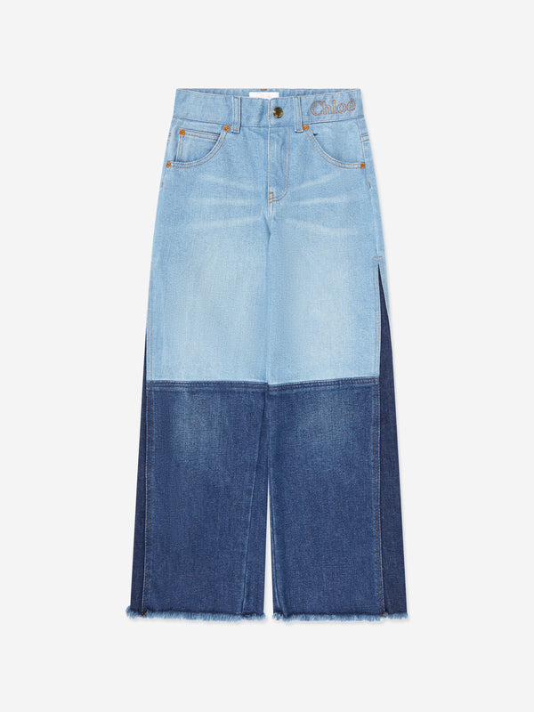 Girls Contrast Denim Trousers in Blue