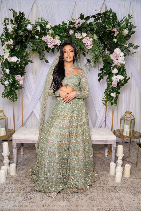 Mint Green Embroidered Lehenga