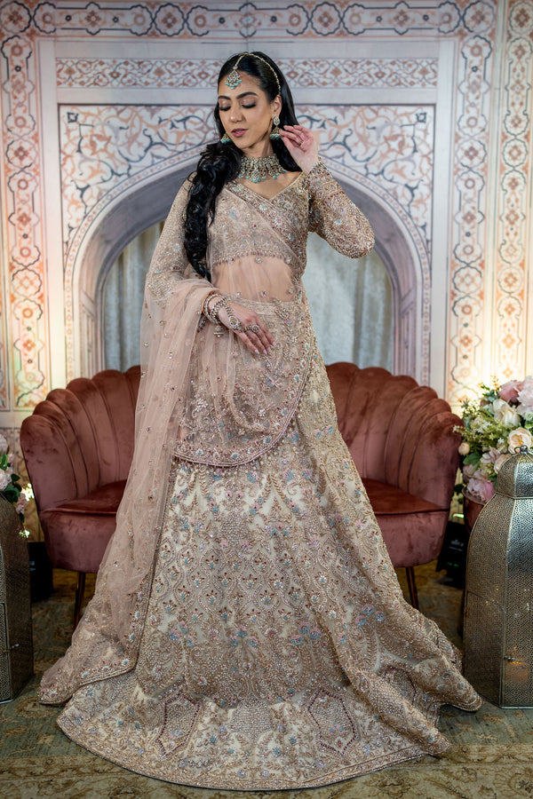 Ivory Embroidered Lehenga With Nude Dupatta