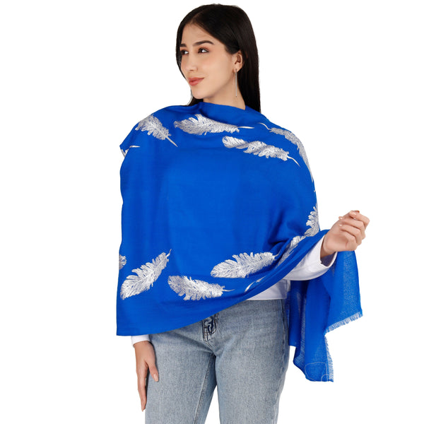 Large Pashmina Stole with Feathers and Beads