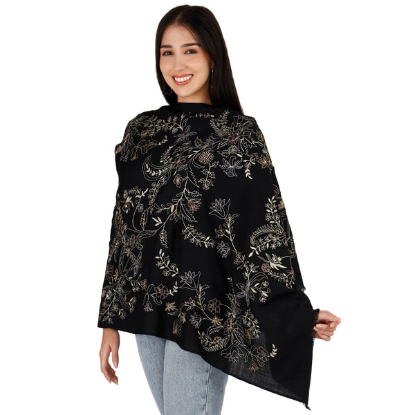 Large Luxury Shawl with Shiny Thread Embroidery