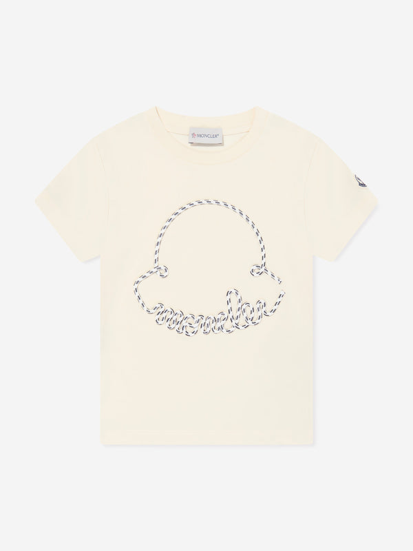 Girls Embroidered Logo T-Shirt in Ivory