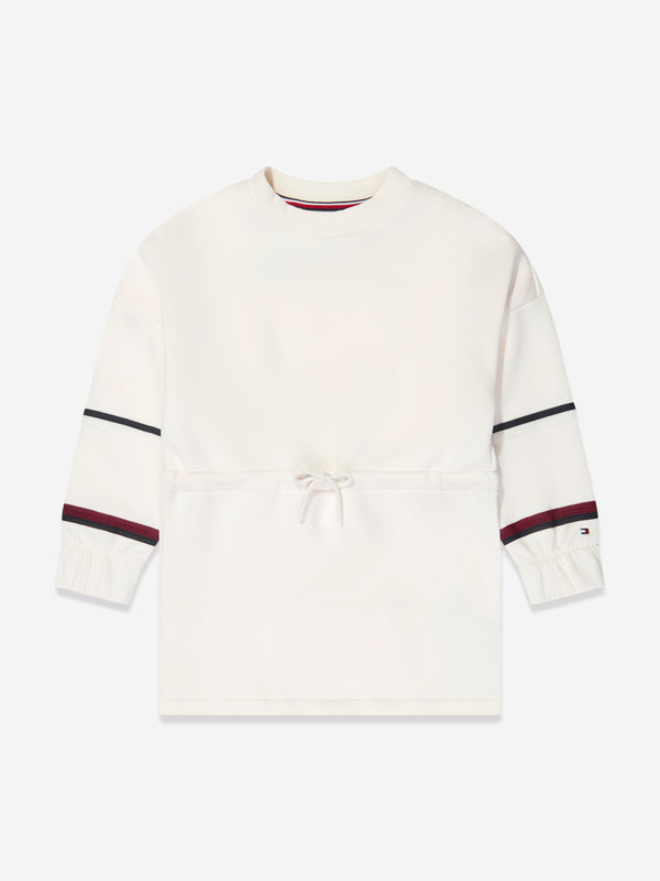 Girls Global Stripe Sweat Dress in White