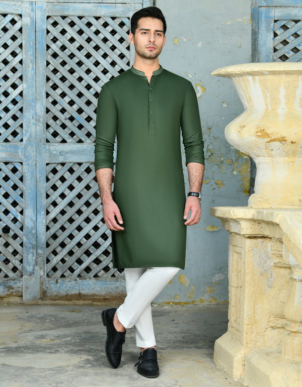 Blended Green Kurta - J. Junaid Jamshed