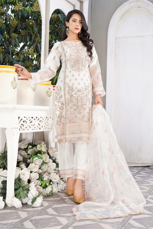 Lush Embroidered Chiffon 3 Piece Suit L-100