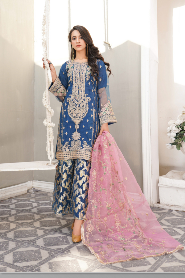 Lush Embroidered Organza 3 Piece Suit L-118