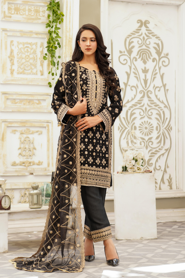 Lush Embroidered Chiffon 3 Piece Suit L-105