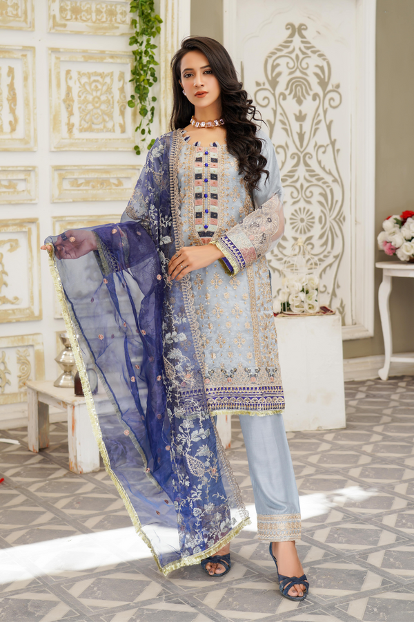 Lush Embroidered Organza 3 Piece Suit L-108