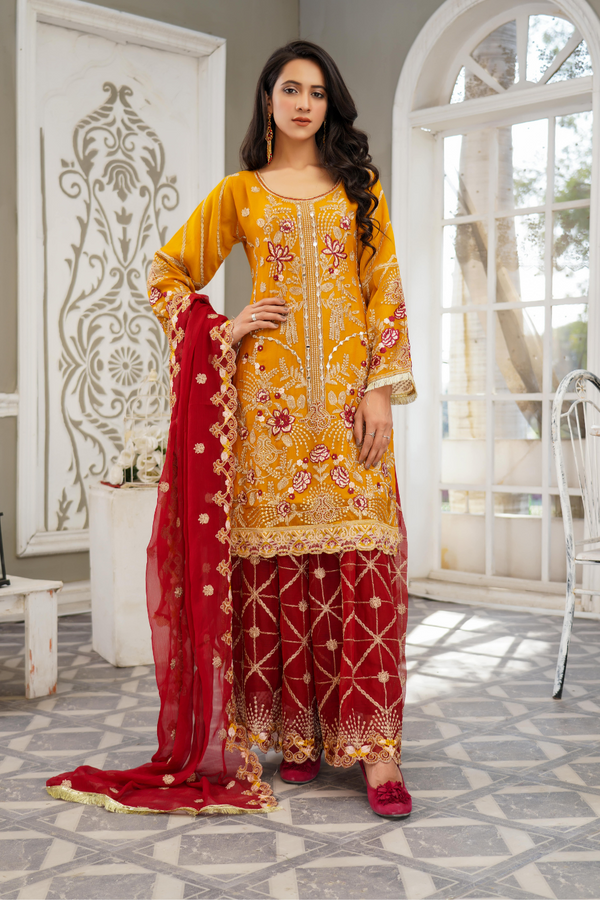 Lush Embroidered Chiffon 3 Piece Suit L-102