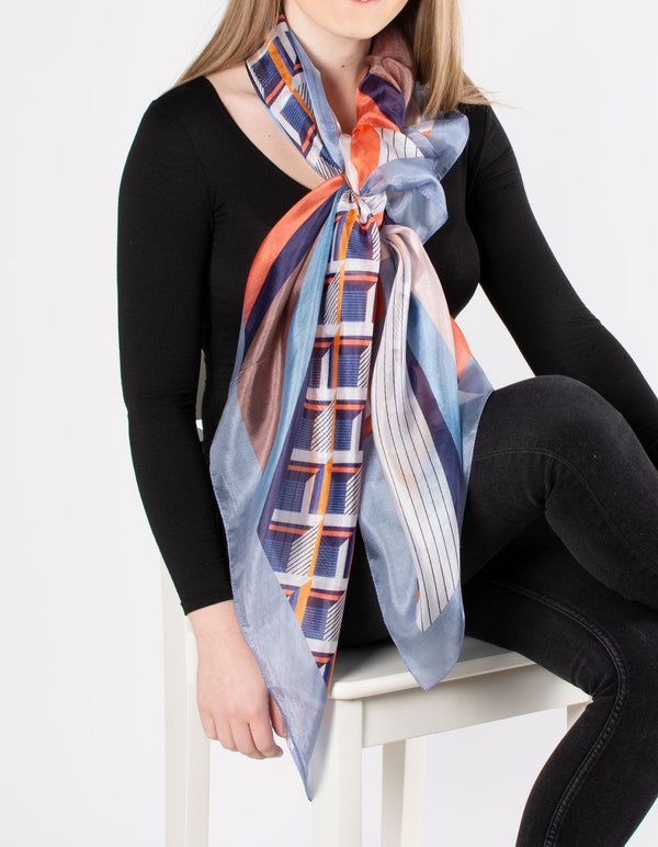 Blue Geometric Silk Scarf