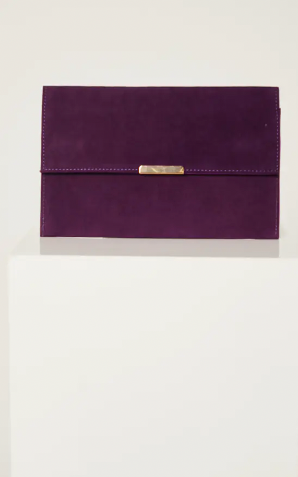 Suede Envelope Clutch with Gold lock