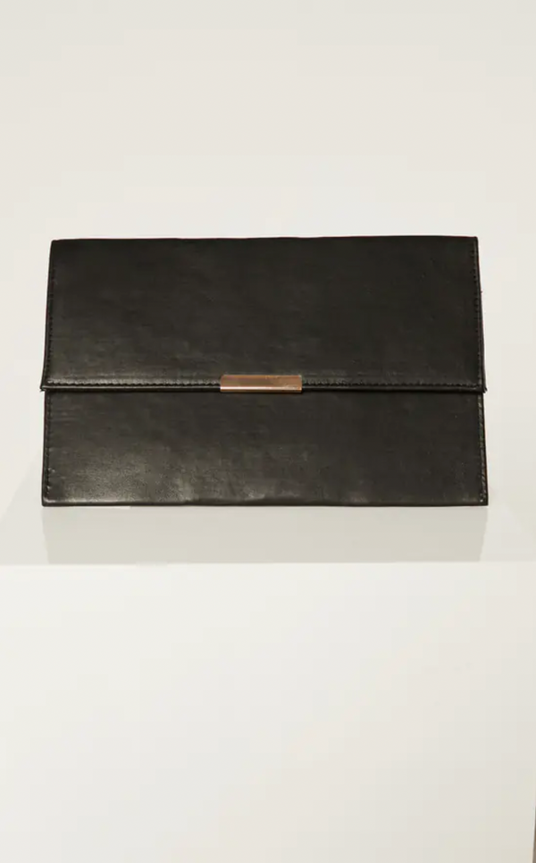 Faux Leather Black Envelope clutch with Gold lock