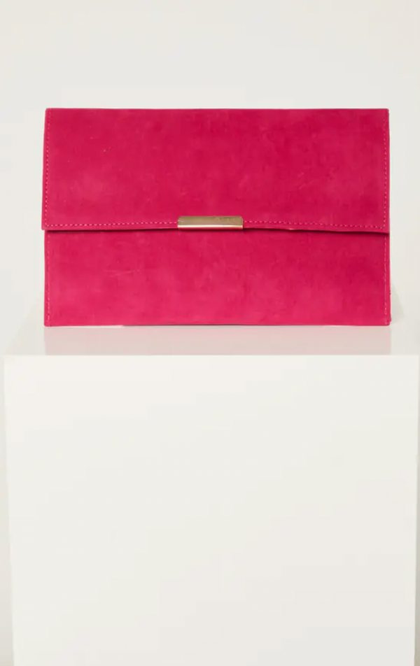 Suede Envelope Clutch with Gold lock